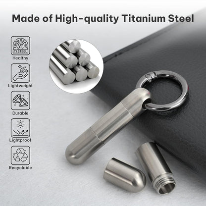Titanium Keychain Pill Holder,Portable Mini Pill Case, Waterproof Small Pill Container,Mental Pill Box for Travel Purse Pocket (2 Compartment)
