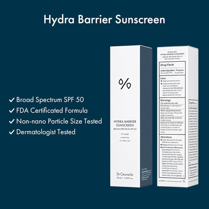 Dr.Ceuracle Hydra Barrier Mineral Sunscreen Broad Spectrum SPF 50 - Korean Sunscreen with Zinc Oxide and Hyaluronic Acid, Dewy Glow (50 ml / 1.69 fl. oz.)