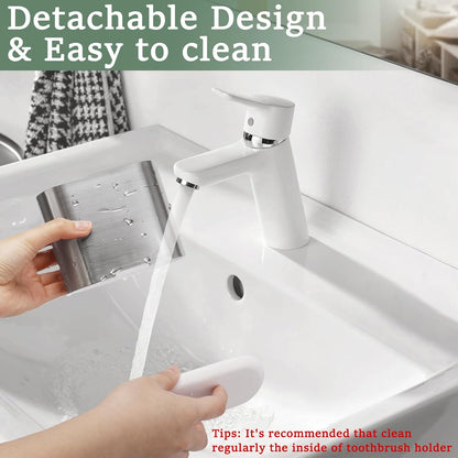 Toothbrush and Toothpaste Holder with Divider for Bathroom Countertop Organizer, 2 Slots Electric Toothbrush Holders Storage Caddy Drainage for Family, Kids (Brushed Silver)