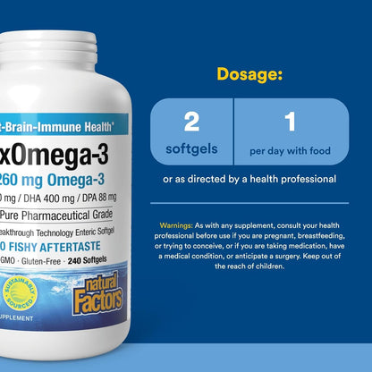Natural Factors RxOmega-3, Natural Support for Heart Health with DHA and EPA, Daily Dietary Supplement, 120 Softgels
