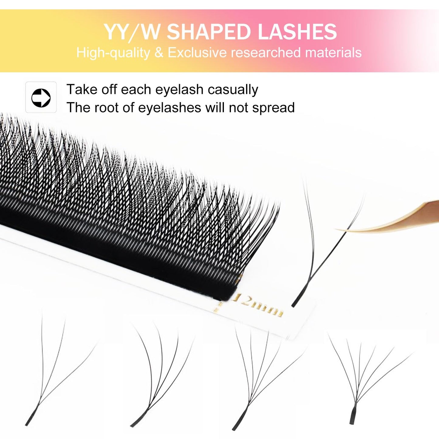 W Lash Extensions Supplies 3D Eyelash Extensions W Shape 0.07mm Thickness D Curl 12mm Premade Fans Easy Fan Lashes Volume Matte Black 12 Rows Crisscross Eye Lashes(W-3D-0.07-D,12mm)