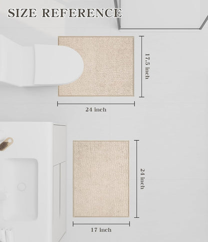 chakme Bathroom Rug Sets 2 Piece, Ultra Thin Bath Mat Quick Dry Bath Mat Set, Absorbent Bath Mats for Bathroom Non Slip Machine Washable, (Light Beige, 2 Piece)