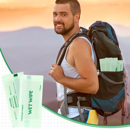 Timgle 300 Pack Individually Wrapped Wet Wipes Bulk Travel Size Unscented Hand Wipes Packets, Wet Napkins Clean Hands Quickly for Travel Homeless Restaurant Barbecue Wedding(Green)