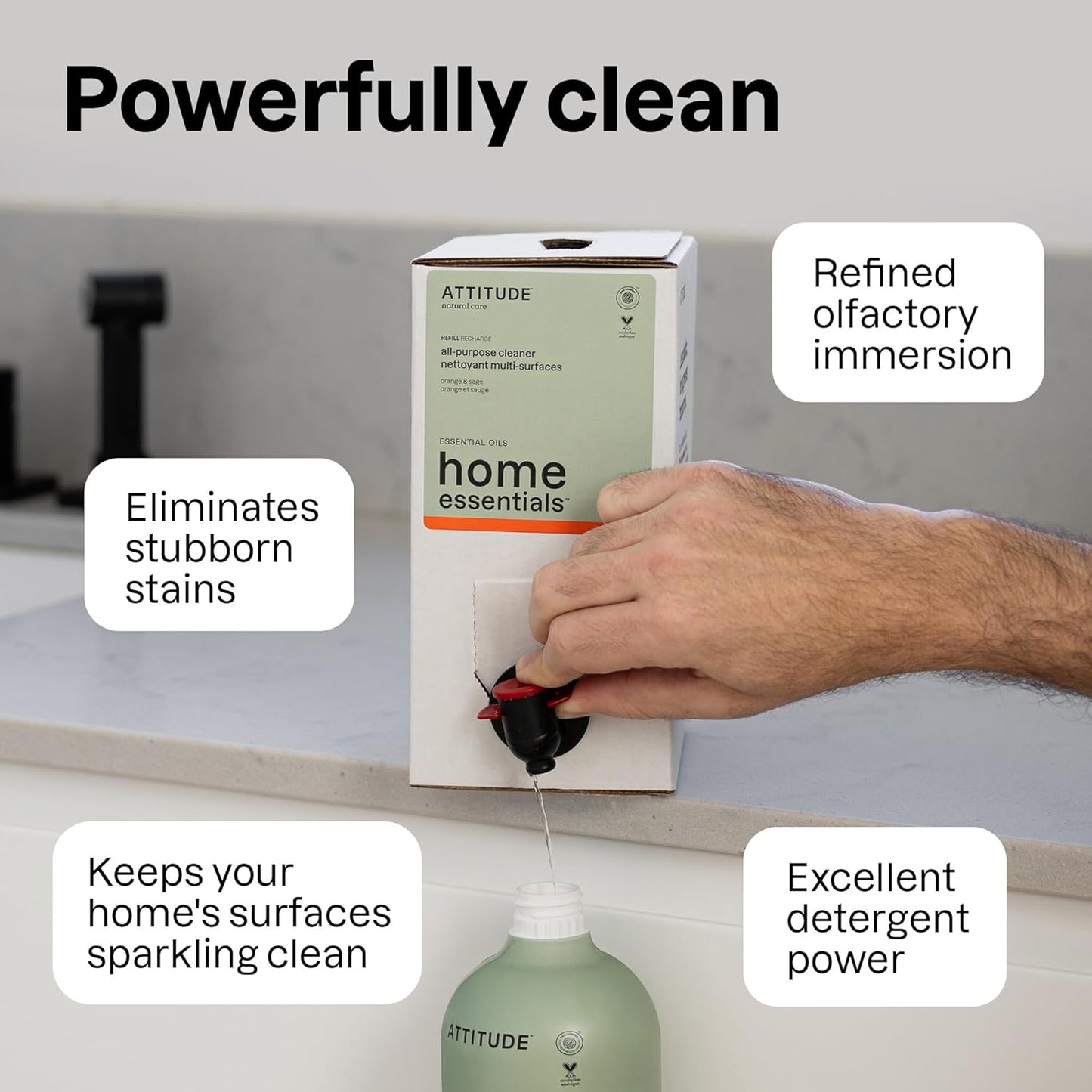 ATTITUDE All-Purpose Cleaner Spray, Plant-Based Ingredients, EWG Verified, Streak Free, Ammonia Free, Removes Fingerprints, Dust and Dirt, Sage & Orange, 26 Fl Oz