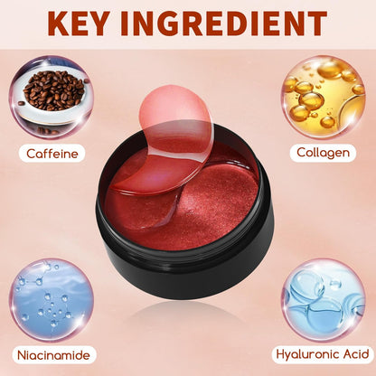 Caffeine Under Eye Masks, 60 Pcs Brightening Eye Patches for Dark Circles and Puffiness with Hyaluronic Acid, Reduce Dark Circles Eye Gel Pad