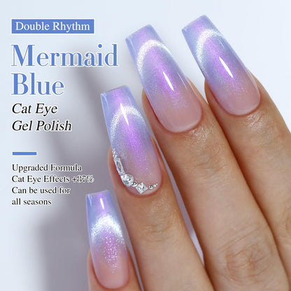Double Rhythm 0.5 OZ Cat Eye Gel Polish with Magnet 15ML Holographic Glitter Shimmer Translucent Jelly Color Magnetic Nail Polish Salon DIY at Home (MC1001)