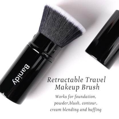 Makeup Brush Kabuki Face Brushes Retractable Travel Blush Brush Portable Flawless for Foundation, Powder Blush, Bronzer, Buffing, Liquid, Cream, Cruelty Free with Cover(Flat-Head)