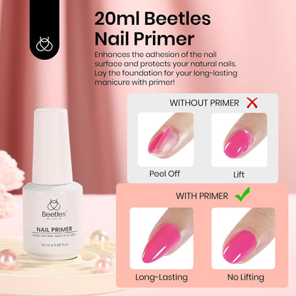 Beetles 20ml Nail Primer for Gel Nail Polish, Hema Free Dehydrator and Primer Bond Acid-Free Fast for Acrylic & UV Gel Gift for Women