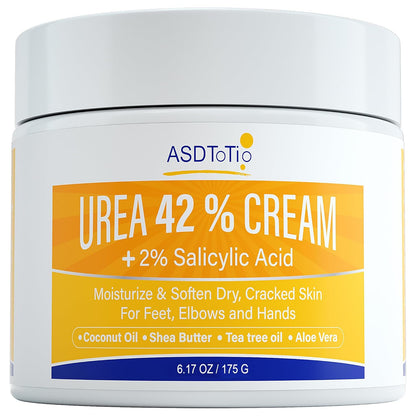 Urea Cream 42% - Foot Care for Dry Cracked Heels, Foot Lotion - With 2% Salicylic Acid, Tea Tree Oil, Shea Butter, Aloe Vera - For Feet, Hands, Heels, Elbows, Knees and More - 6 oz