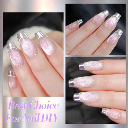 Born Pretty Purple Chrome Nail Powder Super Glossy Mirror Effect Metallic Nail Powder Cat Magnetic Eye Nail Powder Nail Glitter Manicure Pigments for Nail Art Design