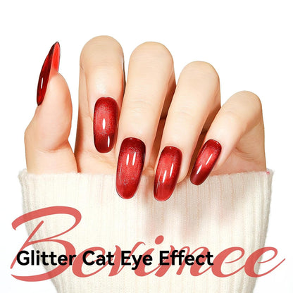 Cat Eye Magnetic Gel Nail Polish, Red Nail Polish Color Burgundy Red Moonlight UV Glitter Holographic With Magnet Manicure Salon DIY At Home