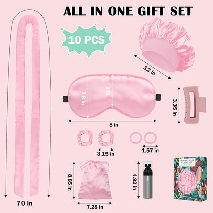 Satin Heatless Curls Overnight Hair Curlers to Sleep In Hair Curler Rollers No Heat Hair Wrap for Curls Headband, 70" Satin Heatless Curling Rod Set for Women Long Waves Hair Volume-Pink 10PCS