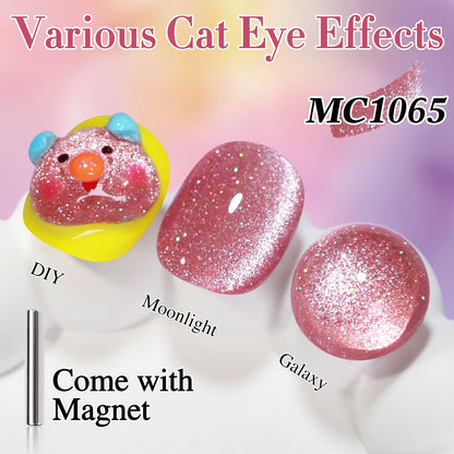 Double Rhythm 15ML Ice Glass Cat Eye Gel Polish with Magnet Holographic Glitter Shimmer Translucent Sheer Color Salon Soak Off Magnetic Nail at Home (Skin Pink-MC1065)