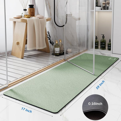 Diatomaceous Earth Bath Mat 17" x 59" Extra Long Bathroom Mat Large Fast Dry Super Absorbent Non-Slip Rubber Backed Shower Mat Bath Rugs Mats for Bathroom Floor, Tub, Shower, Sink, Sage Green