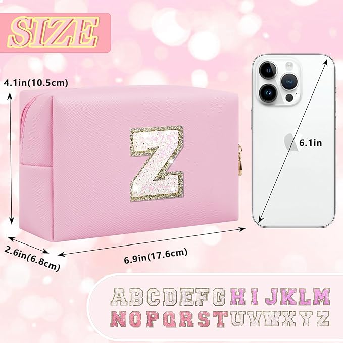 Initial letter patch makeup bag,