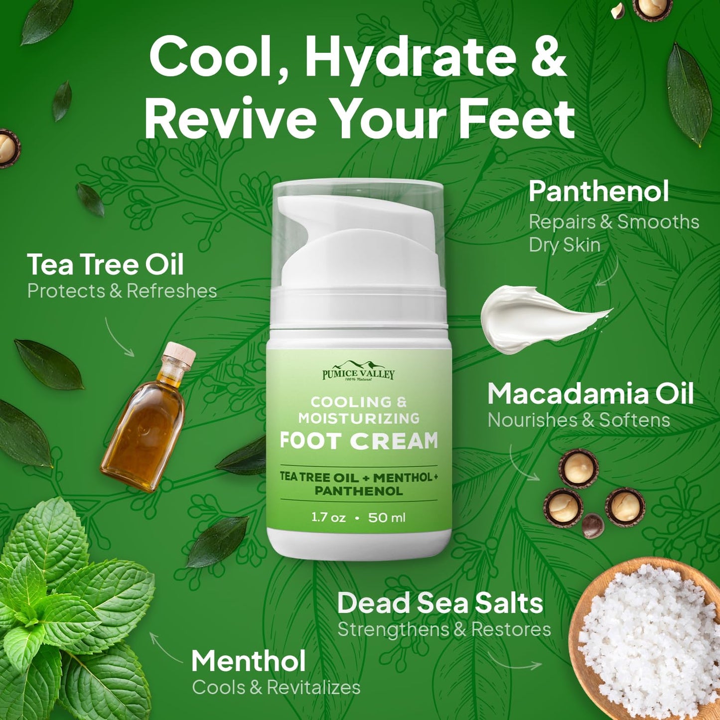 2 Pack Foot Cream for Dry Cracked Feet and Heels - Natural Moisturizer, Corn, Calluses Treatment - Skin, Body Lotion, Panthenol, Tea Tree Oil, Menthol 1.7 Oz