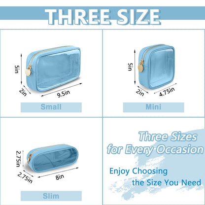 Clear Mini Makeup Bag for Purse, Small Nylon&PVC Cosmetic Travel Bag TSA Approved Toiletry Bag with Zipper, Preppy Transparent Makeup Travel Bag Coin Purse for Women Men Girls(Mini-Blue)