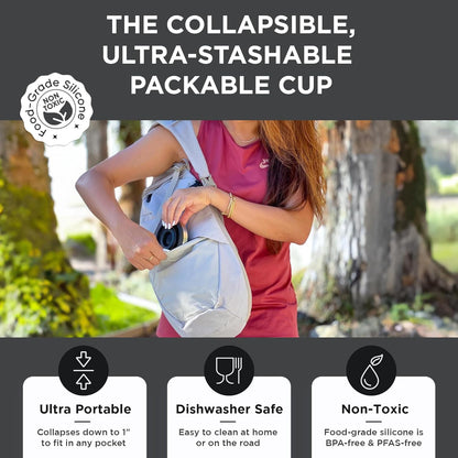 HYDAWAY 16oz Collapsible Pint - BPA-Free Silicone Cup with Stainless Steel Rim - Reusable, Packable, and Durable for Camping, Travel & Everyday Use