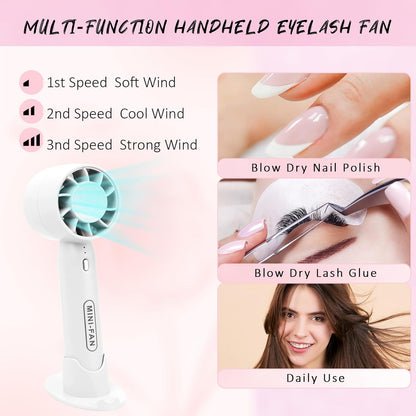 EMEDA Lash Shampoo Kit 2.02 fl oz Lash Cleaning Kit with Rechargeable Fan Dryer/Brush/Rinse Bottle, Oil-free Cleanser Wash for Extensions & Clusters & Natural Lashes, Cleaner for Eyelash Care(White)