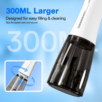 KIWIBIRD Water Dental Flosser Cordless with UVC Light, 3 Modes Portable Oral Irrigator, IPX7 Waterproof, 300ML Tank, Electric Teeth Cleaner for Tonsil Stones, Home & Travel Use (Black & White)