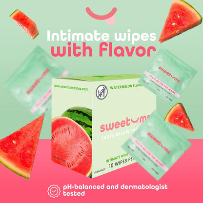 Feminine Wipes For Women, Individually Wrapped - pH Balanced Flavored Intimate Wipes - Pack of 10 (Watermelon)