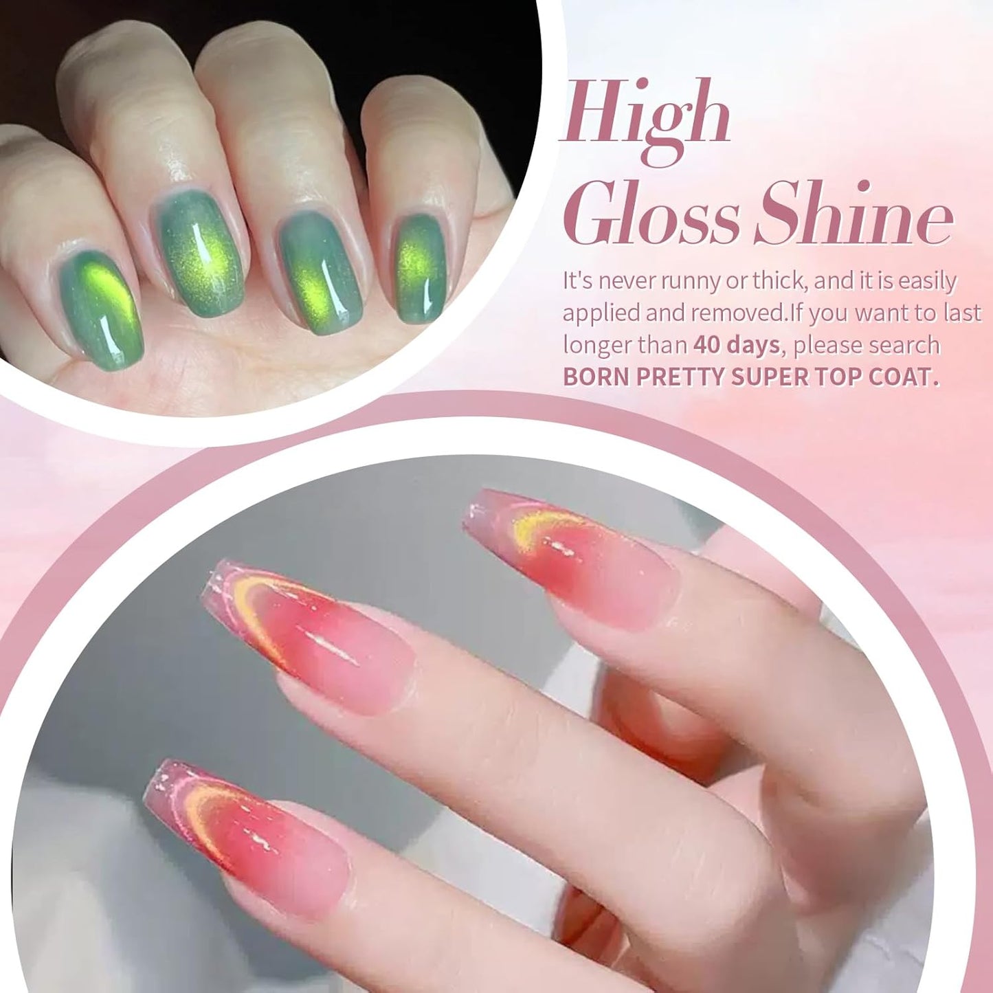 Born Pretty Cat Magnetic Eye Gel Nail Polish Rainbow Aurora Cat Magnetic Gel Polish Pink Green Blue Yellow Glitter Holographic Cat Magnetic Eye Gel Manicure Nail Art DIY, Firefly Aurora Series 6PCS