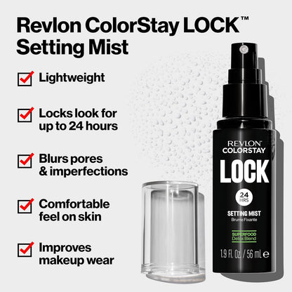 Revlon Colorstay 24 Hr Lock Setting Mist, Keeps Face Makeup from Melting & Fading, Mattifying, Blurring & Oil Absorbing Spray, Transfer-Proof & Mask Friendly, 1.9 fl oz