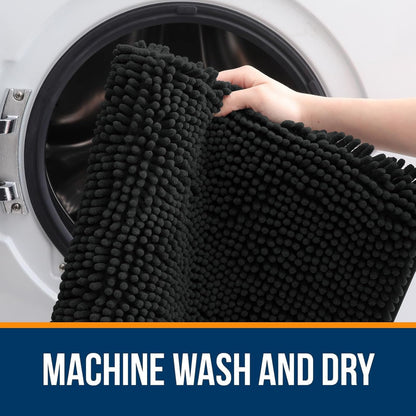 OLANLY Toilet Rugs U-Shaped 20x20, Extra Soft Absorbent Chenille Contour Bathroom Rugs for Toilet, Dry Quickly, Machine Washable, Non-Slip Bath Mat, Black