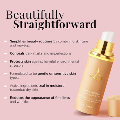 Match Foundation 4-in-1 with SPF 50 : Color Changing Foundation Medium Spectrum with 2 Brushes and 2 Cosmetics Sponge - Moisturizing & Concealer Face Makeup for All Skin Types