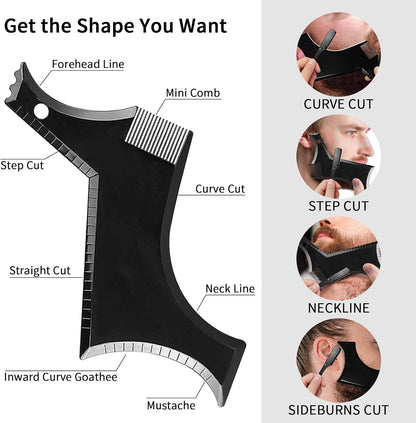 Beard Shaper for Men Beard Shaping Tools - Beard Template Guide, Professional Straight Edge Razor, 10 PCS Double Edge Blade, Barber Pencil, Beard Comb, 2 Stainless Steel Scissors Mustache Lineup Tools