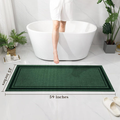 chakme Bathroom Rugs Mat 59x24, Ultra Thin Non Slip Bath Mat Large Quick Dry Absorbent Bath Mat for Bathroom Floor, (Dark Green, 59"x24")