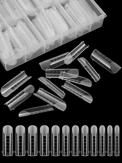 EBANKU Poly Gel Nail Forms, 120Pcs Coffin Matte Dual Nail Forms Clear Nail Molds Square Full Cover Nail Tips for Nail Extension Nail Art DIY 12 Sizes
