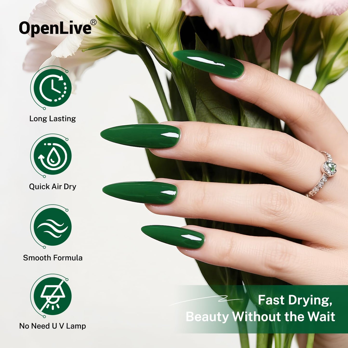 16.5ml Dark Green Nail Polish Large Volume Quick Dry Nail Polish, Long Lasting Shine, Fingernail Toenail Nail Art DIY Home Travel Nail Art Gift