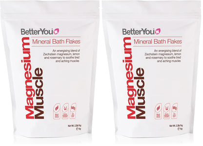 BetterYou Magnesium Muscle Bath Flakes - Mineral Bath Salts for Muscle Recovery - Post-Workout Soak for Sore Muscles - Natural Magnesium - 2.3 lb (Pack of 2)