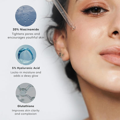 NOTHING FITS BUT Mochi Glow 20% Niacinamide Serum for Face, Pore Tightening & Brightening Skin Serum with Hyaluronic Acid & Glutathione for Dark Spots & Fine Lines, Korean Skincare (50ml/1.7fl.oz.)