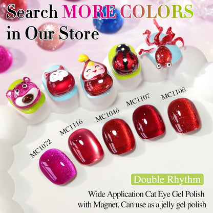 Double Rhythm 15ML Ice Glass Cat Eye Gel Polish with Magnet Holographic Glitter Shimmer Translucent Sheer Color Salon Soak Off Magnetic at Home (Pitaya Purple-MC1072)