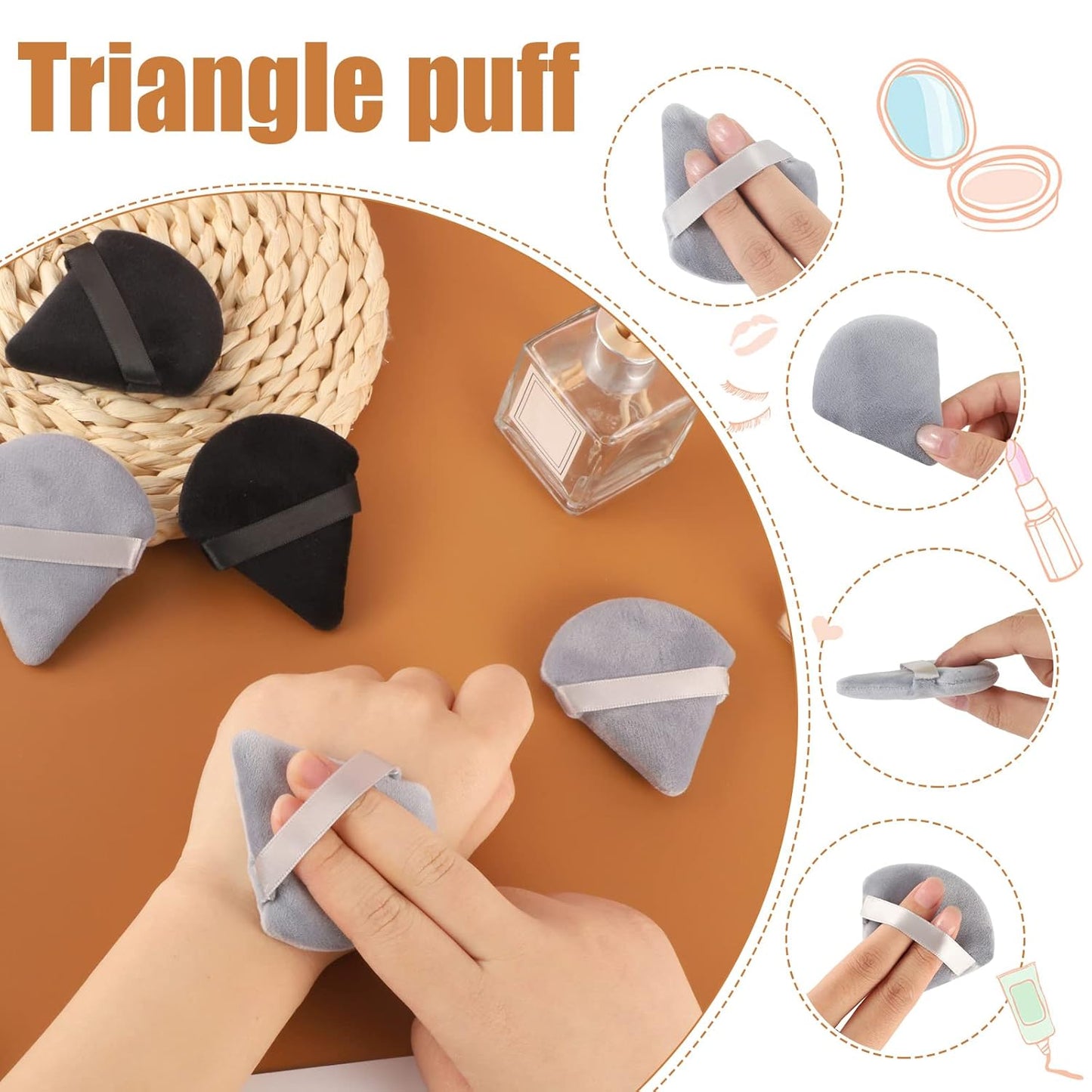 Pimoys 6 Pieces Powder Puff Face Triangle Makeup Blender Sponge Soft Velour Puffs for Loose Powder Setting Powder Cosmetic Foundation Sponge Beauty Makeup Tool, Black and Gray