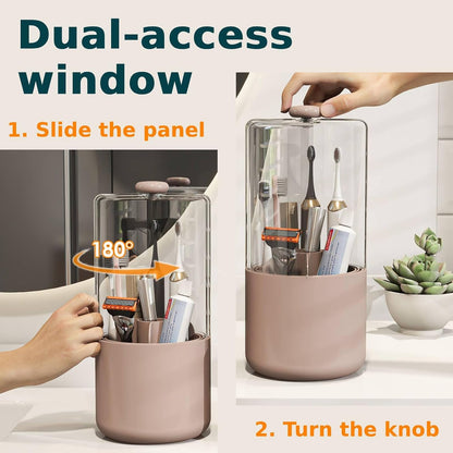 Toothbrush Holder with Cover 360 Rotating 4 Compartments Bathroom Toothpaste Electric Toothbrush Organizer, Pink