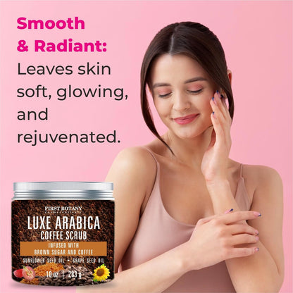 First Botany Body Scrub - Natural Exfoliating Sugar Scrub & Body and Face Souffle helps with Moisturizing Skin, Acne, Cellulite, Dead Skin Scars, Wrinkles (10 fl oz, Brown Sugar + Coffee)