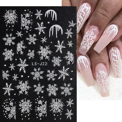 6 Sheets Glitter Silver Snowflake Nail Art Stickers 3D Christmas Nail Decals Self Adhesive Xmas Winter Nail Design Holiday Reindeer Snowflakes Nail Stickers for Women Girls Christmas Nail Decoration