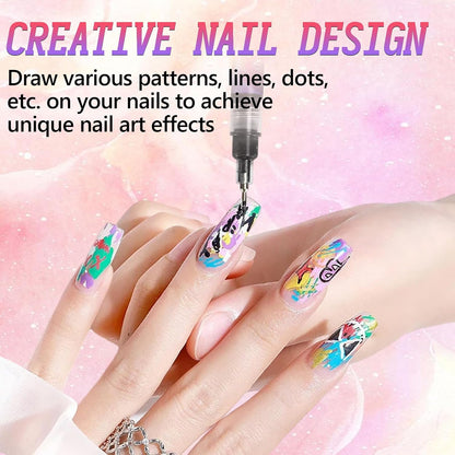 12 Colors Nail Art Pens Set, 3D Quick-Dry 0.5MM Nail Polish Pens, 2025 DIY Nail Art Marker Graffiti Dotting Pen for Nails Art Design Manicure Nail DIY Decoration