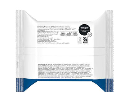 Amazon Basics Makeup Remover Wipes, Gentle Cleansing, Dermatologist Tested, Original, Plant Based, Alcohol Free, Removes Waterproof Mascara, 25 Count Per Pack, Pack of 1 (Previously Solimo)