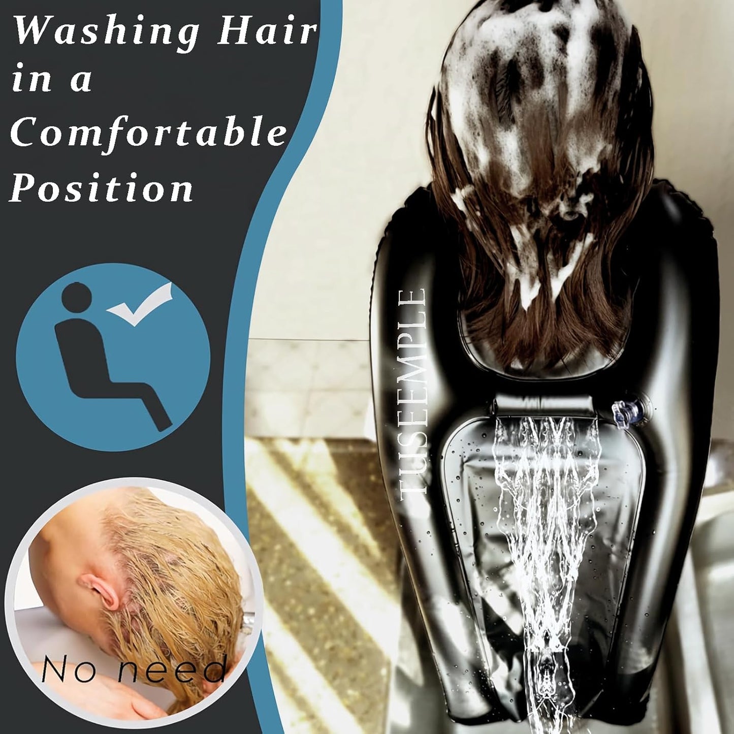 Portable Shampoo Bowl for Home, Portable Hair Washing Station for Sink, Hair Washing Tray for Sink at Home (Black)