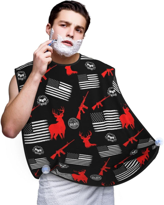 Beard Trimming Catcher Apron, Waterproof Non-Stick Grooming Bib for Shaving, Ideal for Men Dad Father’s Day, Thin Red Line American Hunting Deer Flag Shave Bib