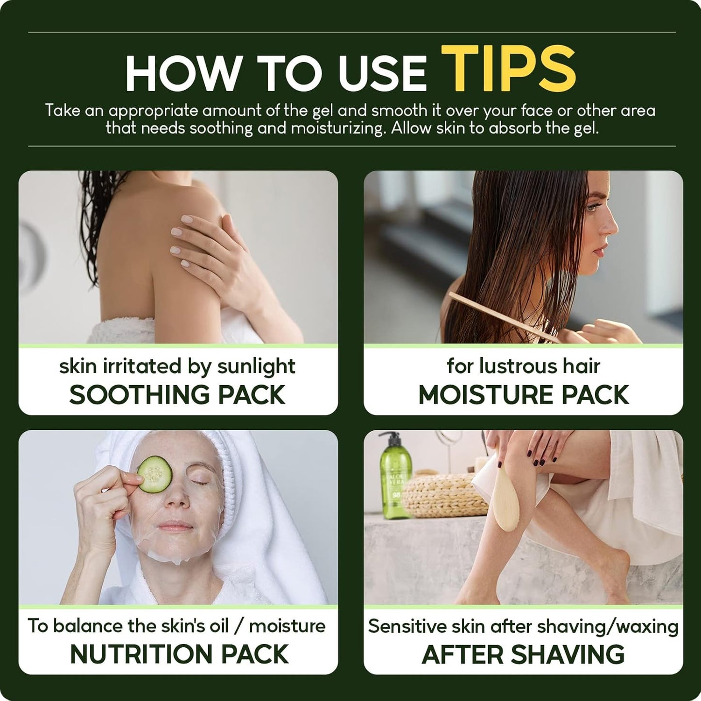 Aloe Vera Gel - for Sunburn Relief - Big 33.8oz / 1000ml - 98% Pure Aloe Vera - For Face, Skin and Hair - After Sun Care lotion - Sun Burn Moisturizer Cream (33.8 Fl oz)