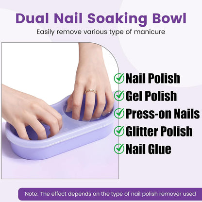 Dual Nail Soaking Bowl Acetone Proof: Soak Off Gel Nail Polish Dip Powder Remover Bowl- Cut the Soaking Time in Half Manicure Bowl for Salon Home
