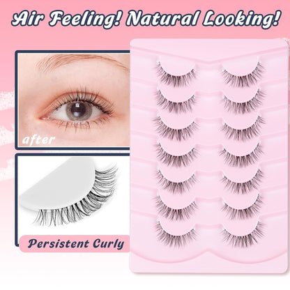 Eyelashes Natural False Lashes 14mm Eye Lashes with Thin Band 3D Volume Fake Eyelashes C Curl Wispy Lashes Natural Look 7 Pair