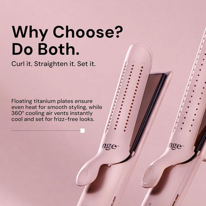 L'ANGE HAIR Le Duo Grande 360° Airflow Styler | 2-in-1 Curling Wand & Titanium Flat Iron Professional Hair Straightener and Curler with Cooling Air Vents to Lock in Style (Blush)