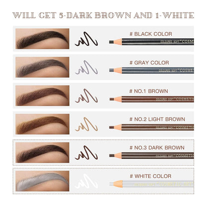 Waterproof Eye-Brow Pen-cil Set, Pull Cord Peel-off Eyebrow Pencil Microblading Pen Supplies Kit, White Eye-Liner Pencil and Eyebrows Tool Tattoo Makeup For Marking (5+1 Dark Brown)