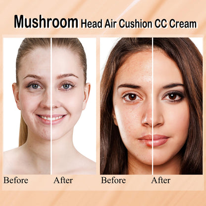 2 PCS Mushroom Head Air Cushion CC Cream Nature Foundation,Foundation Brush Powder Brush,Moisturizing Concealer, Bright Makeup Base Long Lasting with Mushroom Makeup Sponge(#05 Sand)